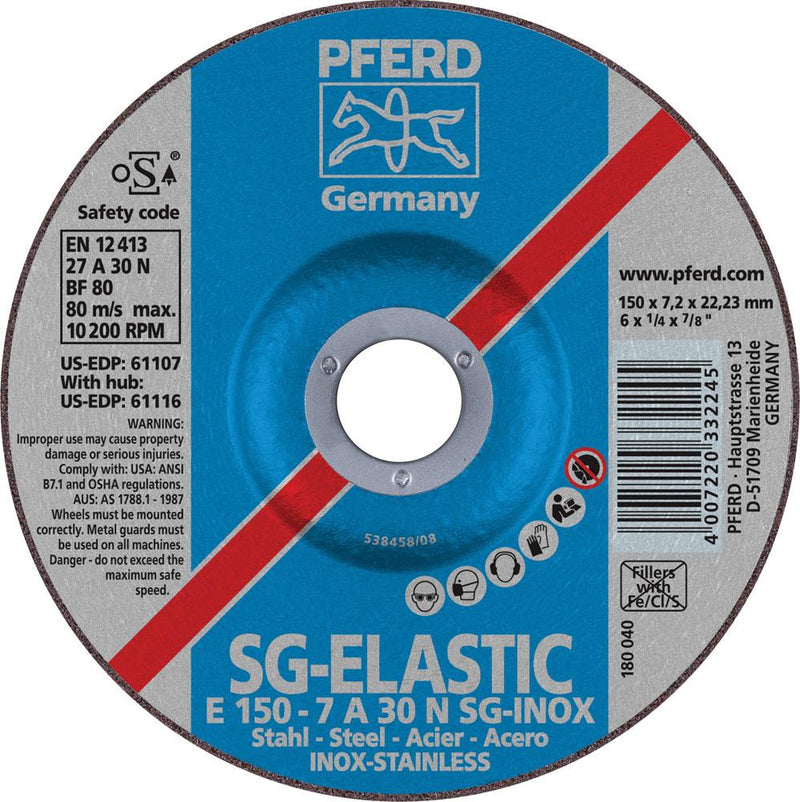 Pferd 61107 SG Elastic 6"x1/4"x7/8" Grinding Wheel (Package of 10)-ShopWeldingSupplies.com