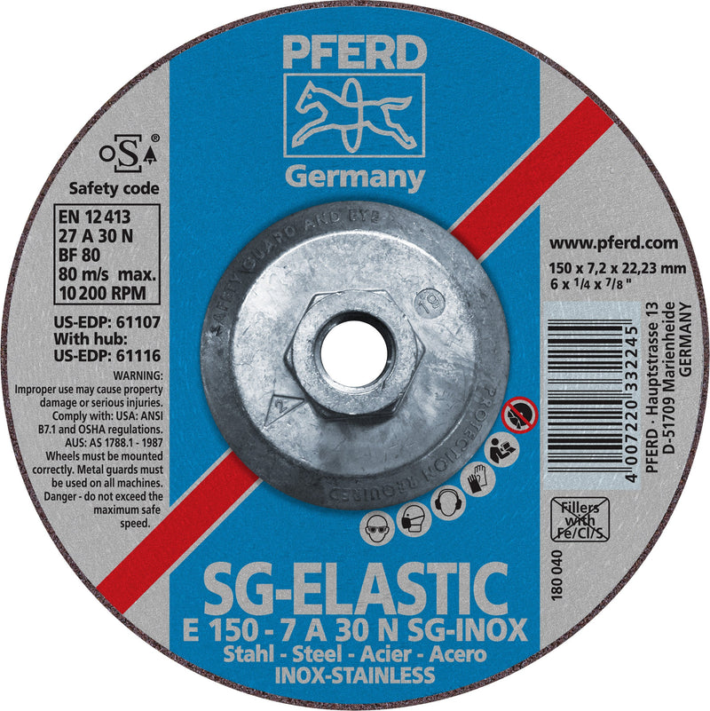 Pferd 61116 SG Elastic 6"x1/4"x5/8" 11 Thread Grinding Wheel (Package of 10)-ShopWeldingSupplies.com