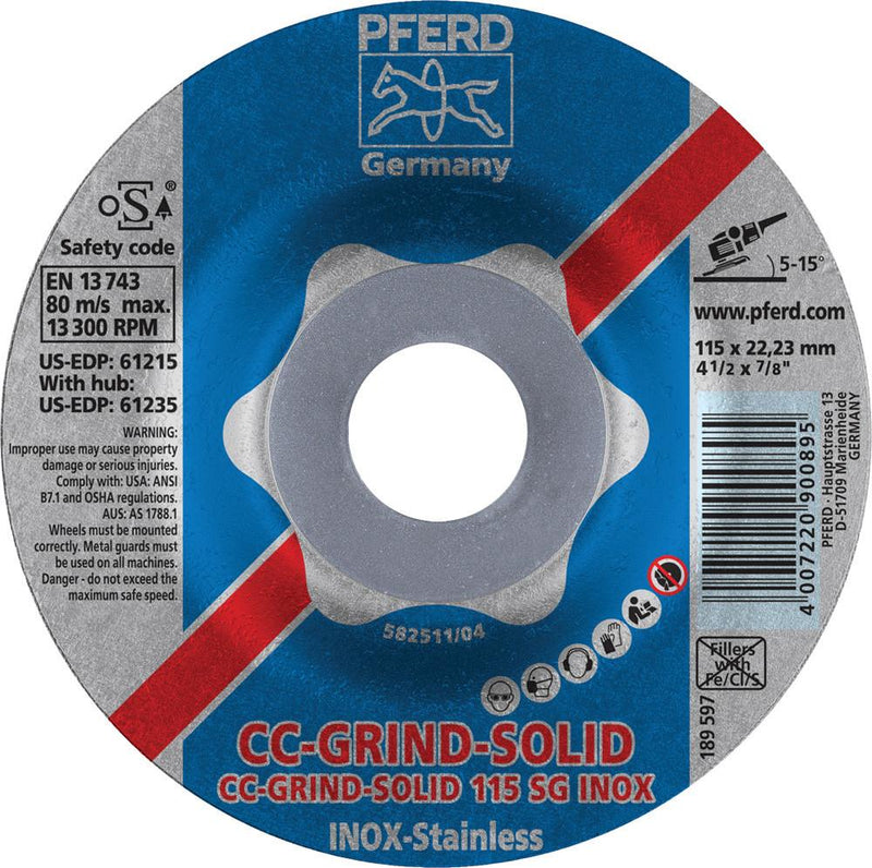 Pferd 61215 CC-Grind®-Solid 4-1/2"x7/8" Grinding Wheel (Package of 10)-ShopWeldingSupplies.com