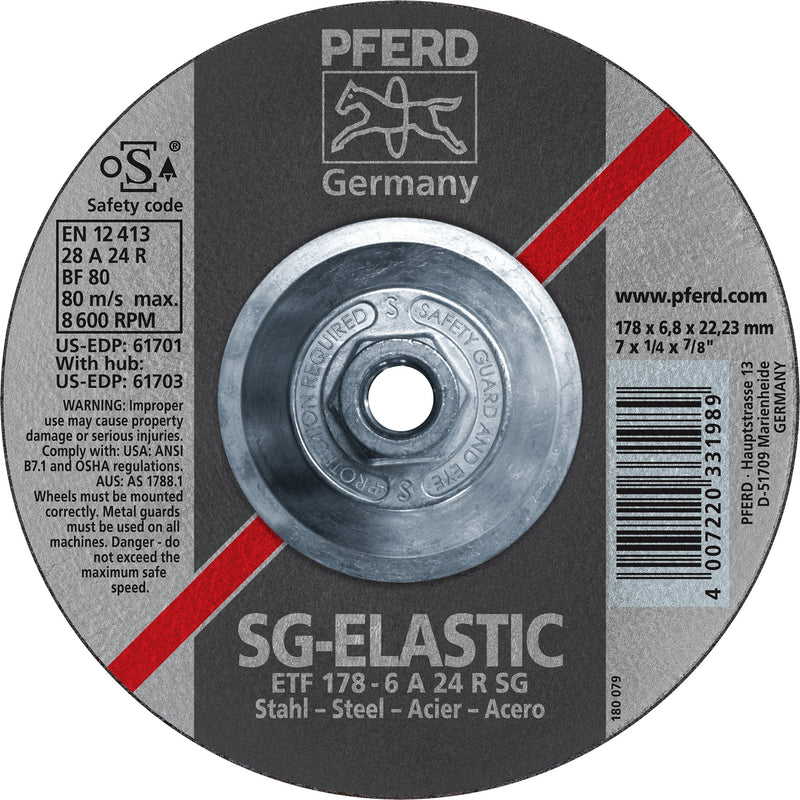 Pferd 61703 SG Elastic 7"x1/4"x5/8" 11 Thread Grinding Wheel (Package of 10)-ShopWeldingSupplies.com