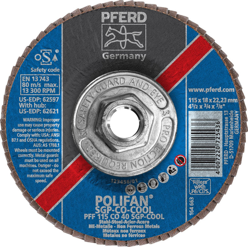 Pferd 62621 Polifan SGP CO-COOL 4-1/2"x5/8" 11 Thread Flap Disc 40GR (Package of 10)-ShopWeldingSupplies.com