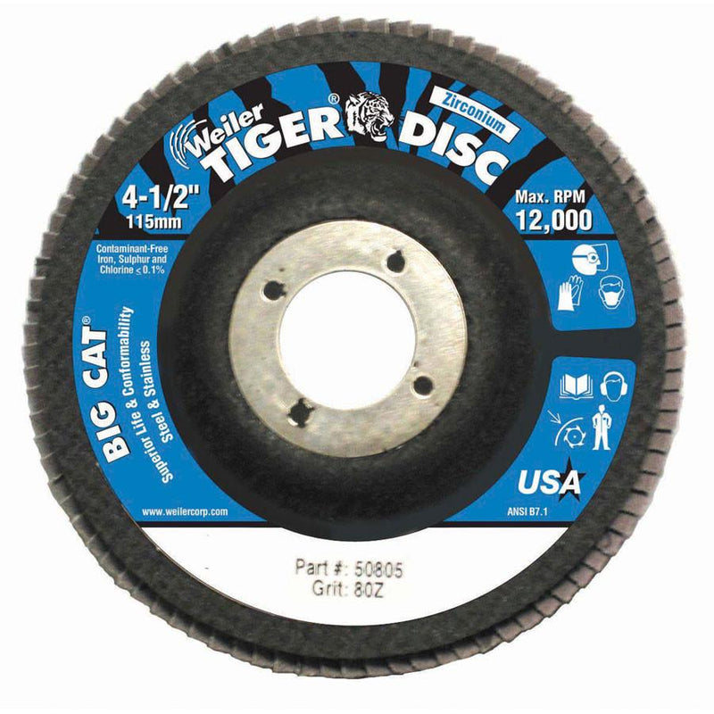 Weiler 50805 Big Cat 4-1/2" 80GR Premium High Density Flap Disc for Steel & Stainless (2/pack)-ShopWeldingSupplies.com