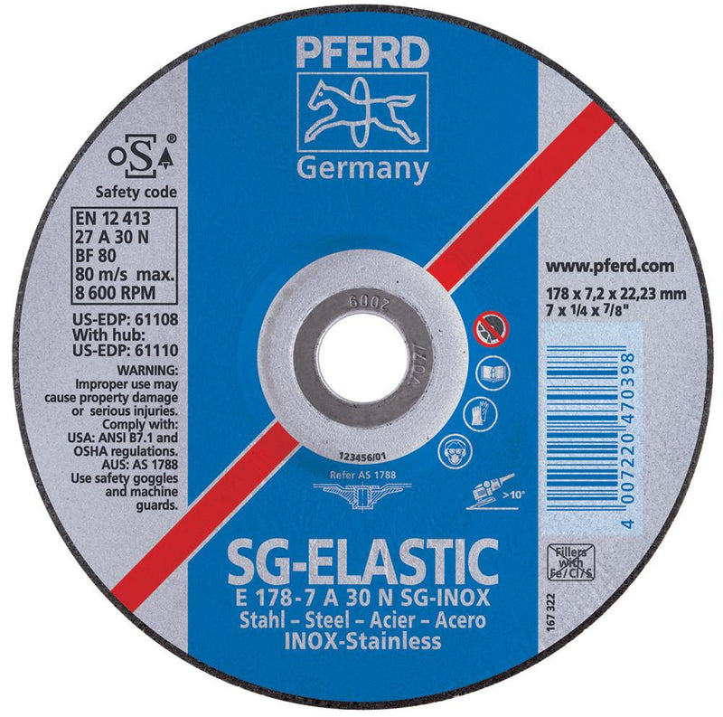 Pferd 61110 SG Elastic 7"x1/4"x5/8" 11 Thread Grinding Wheel (Package of 10)-ShopWeldingSupplies.com