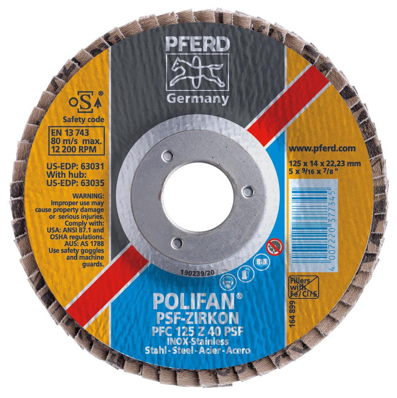 Pferd 63056 Polifan PSF Zirkon 6"x5/8" 11 Thread Flap Disc 40GR (Package of 10)-ShopWeldingSupplies.com