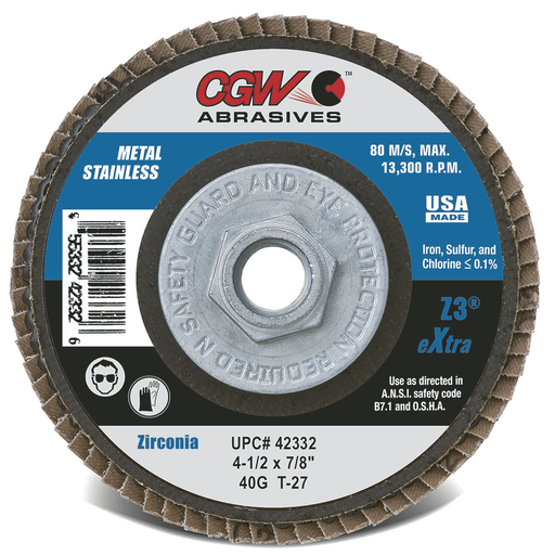 CGW Z3 Zirconia Flap Disc Tpye 29, 4-1/2" x 7/8" - 60 Grit (42324) 1