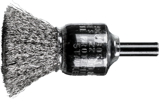 Pferd 3/4'' Crimped Wire Coated Cup End Brush .006 Stainless Steel Wire, 1/4'' Shank (EDP 83053)-ShopWeldingSupplies.com
