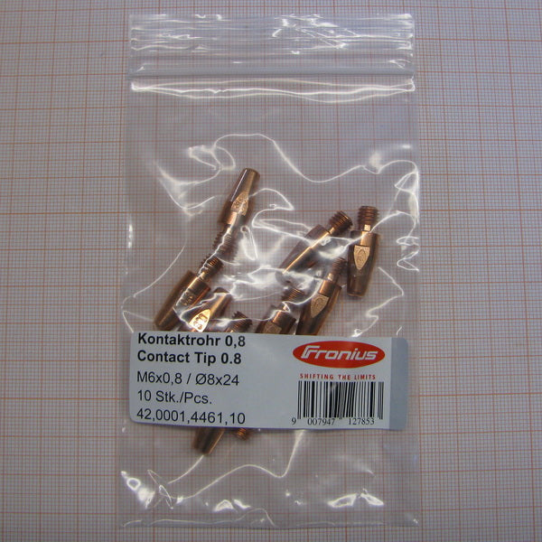 Fronius M6 Contact Tip .030"/0.8mm ø8x24 - 10 Pack (42,0001,4461,10)-ShopWeldingSupplies.com