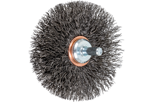 PFERD Crimped Mounted Wire Wheel Brush 3" Dia. .012 Carbon Steel 1/4" Shank - Box of 10 (EDP 82899)-ShopWeldingSupplies.com