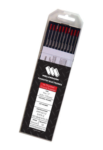 Red Tip 2% Thoriated Tungsten Electrodes - Package of 10 Electrodes (Select Diameter)-ShopWeldingSupplies.com