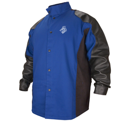 BSX Blue Flames FR Jacket 9oz FR - W/Pig Grain Sleeve - XL (60-8012-XL)-ShopWeldingSupplies.com