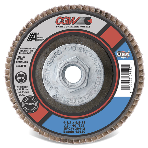 CGW Type 27 Flap Disc, Size 4 x 5/8" - 40 Grit-ShopWeldingSupplies.com