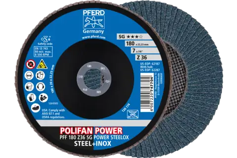 PFERD Flap Disc 7" x 7/8 Z SG POWER STEELOX 36 Grit Zirconia - 10-Pack (EDP 62187)-ShopWeldingSupplies.com