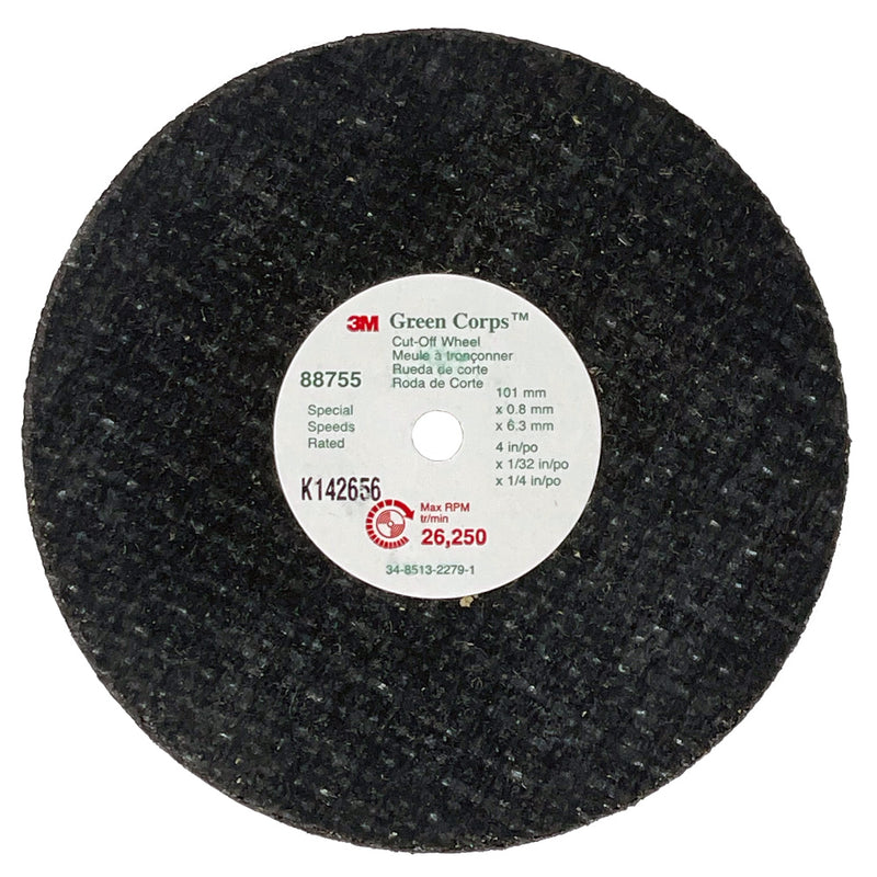 3M Green Corps 051144-88755 Straight Cut-Off Wheel, 4 in Dia x 1/32 in THK, 1/4 in Center Hole, Ceramic Abrasive (Package of 50)-ShopWeldingSupplies.com