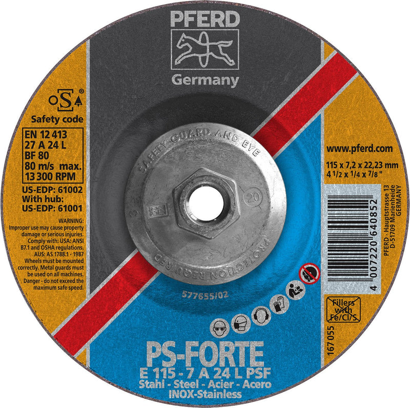 Pferd 61001 PS Forte 4-1/2"x1/4"x5/8" 11 Thread Grinding Wheel (Package of 10)-ShopWeldingSupplies.com