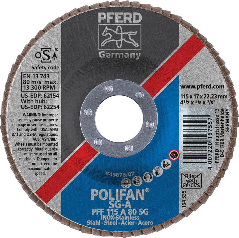 Pferd 62154 Polifan SG A 4-1/2"x7/8" Flap Disc 80GR (Package of 10)-ShopWeldingSupplies.com