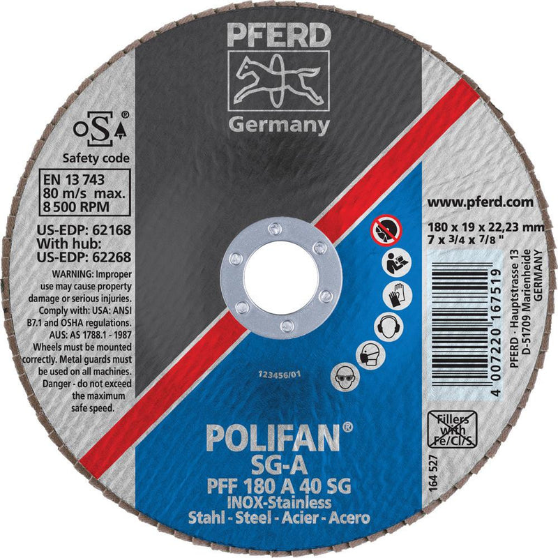 Pferd 62168 Polifan SG A 7"x7/8" Flap Disc 40GR - Package of 10-ShopWeldingSupplies.com