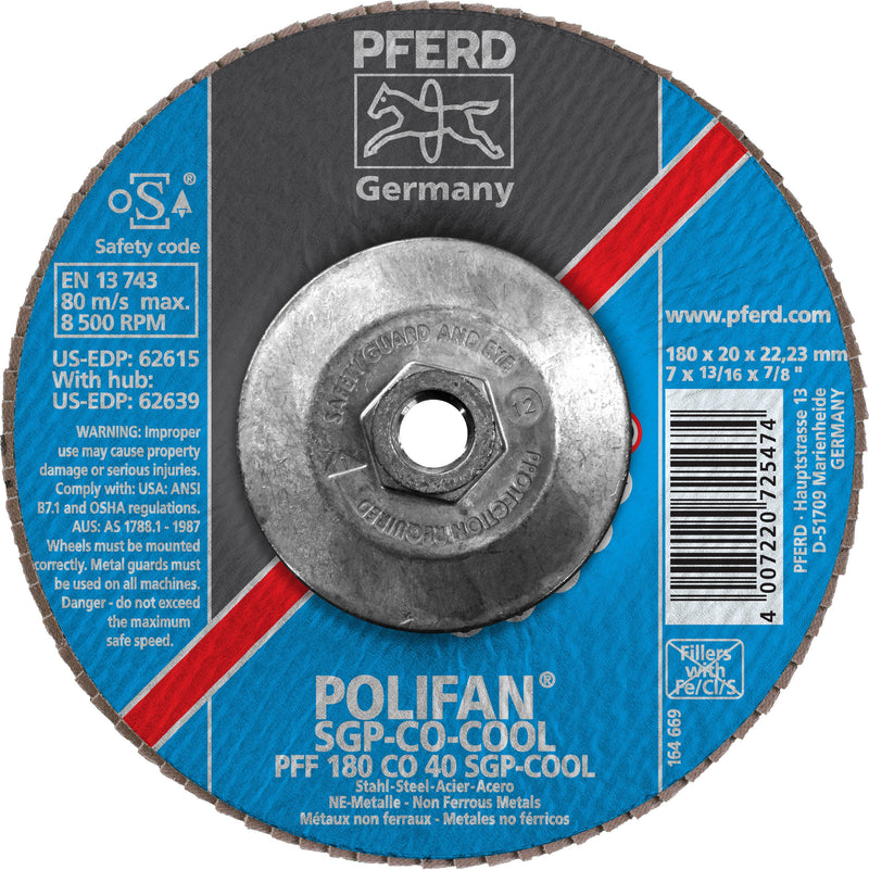 Pferd 62639 Polifan SG CO-COOL 7"x5/8" 11 Thread Flap Disc 40GR (Package of 10)-ShopWeldingSupplies.com