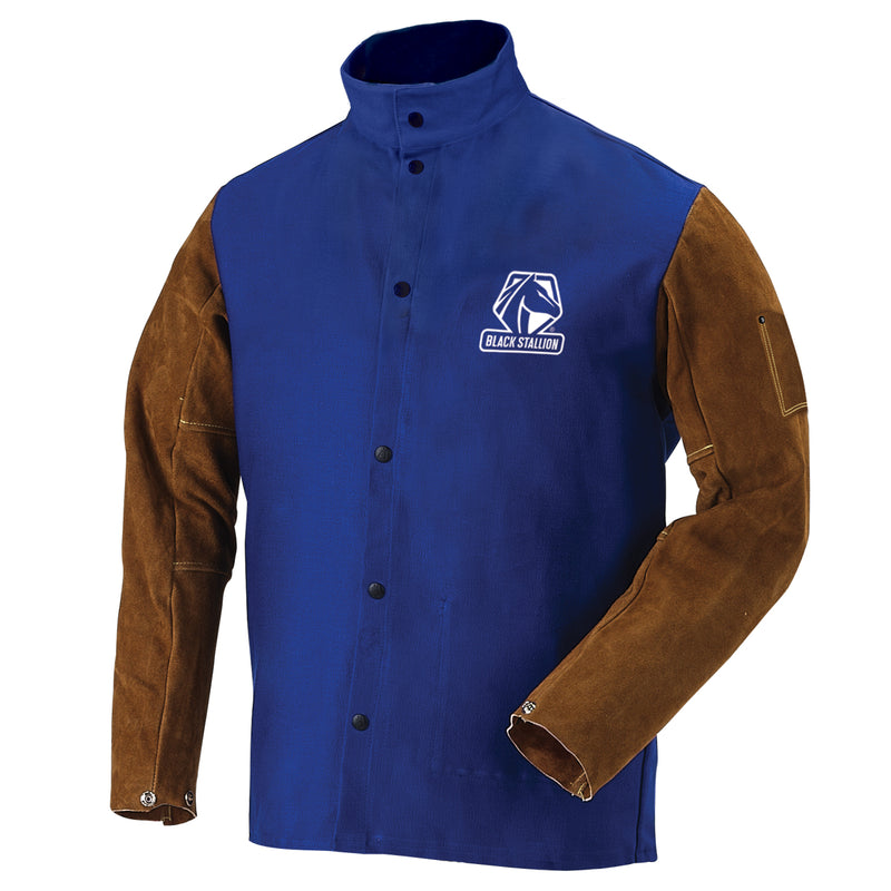 Revco FR Cotton & Cowhide Hybrid Welding Jacket, Royal Blue-ShopWeldingSupplies.com