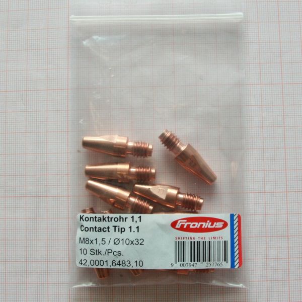 Fronius Contact Tips 1.1/M8X1.5/10X32MM (10 Pack) (42,0001,6483,10)-ShopWeldingSupplies.com