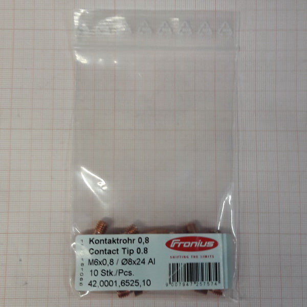 Fronius Contact Tips 0.8/M6/8X24MM (42,0001,6525,10)-ShopWeldingSupplies.com