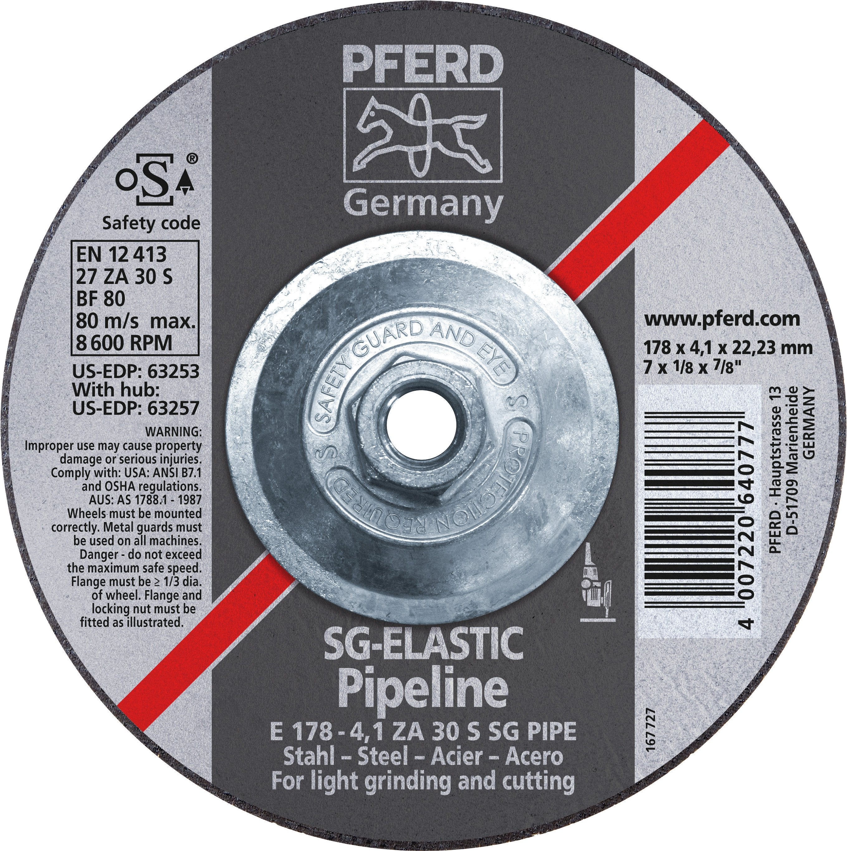 Pferd 63257 SG Elastic Pipeline 7"x1/8"x5/8" 11 Thread Cut-Off Wheel (Package of 10)-ShopWeldingSupplies.com