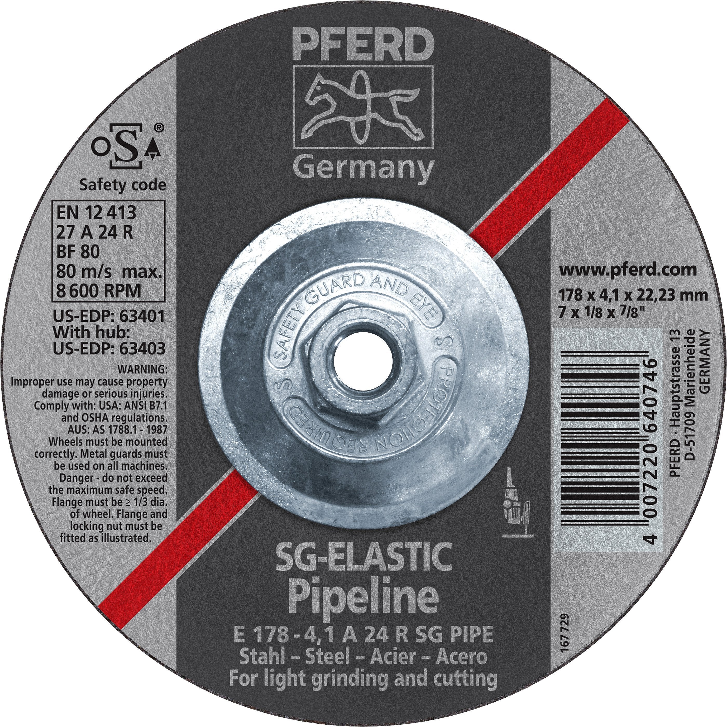 Pferd 63403 SG Elastic Pipeline 7"x1/8"x5/8" 11 Thread Cut-Off Wheel (Package of 10)-ShopWeldingSupplies.com