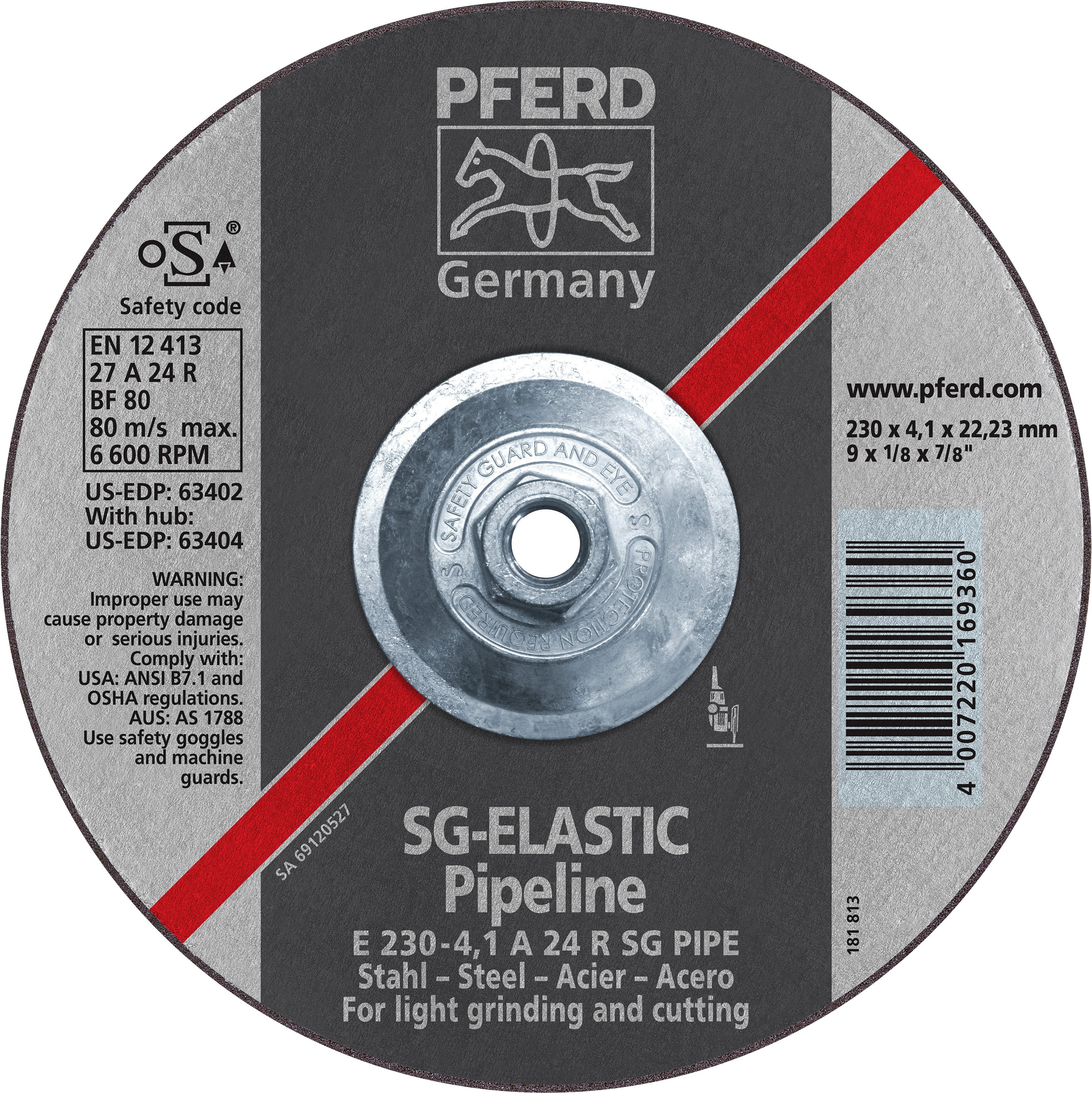 Pferd 63404 SG Elastic Pipeline 9"x1/8"x5/8" 11 Thread Cut-Off Wheel (Package of 10)-ShopWeldingSupplies.com