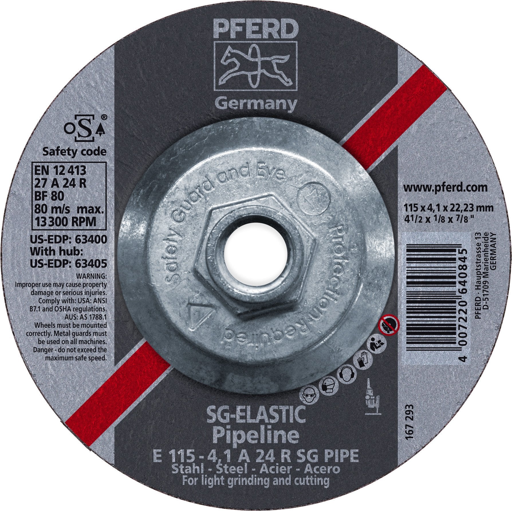 Pferd 63405 SG Elastic Pipeline 4-1/2"x1/8"x5/8-11" Thread Cut-Off Wheel (Package of 10)-ShopWeldingSupplies.com