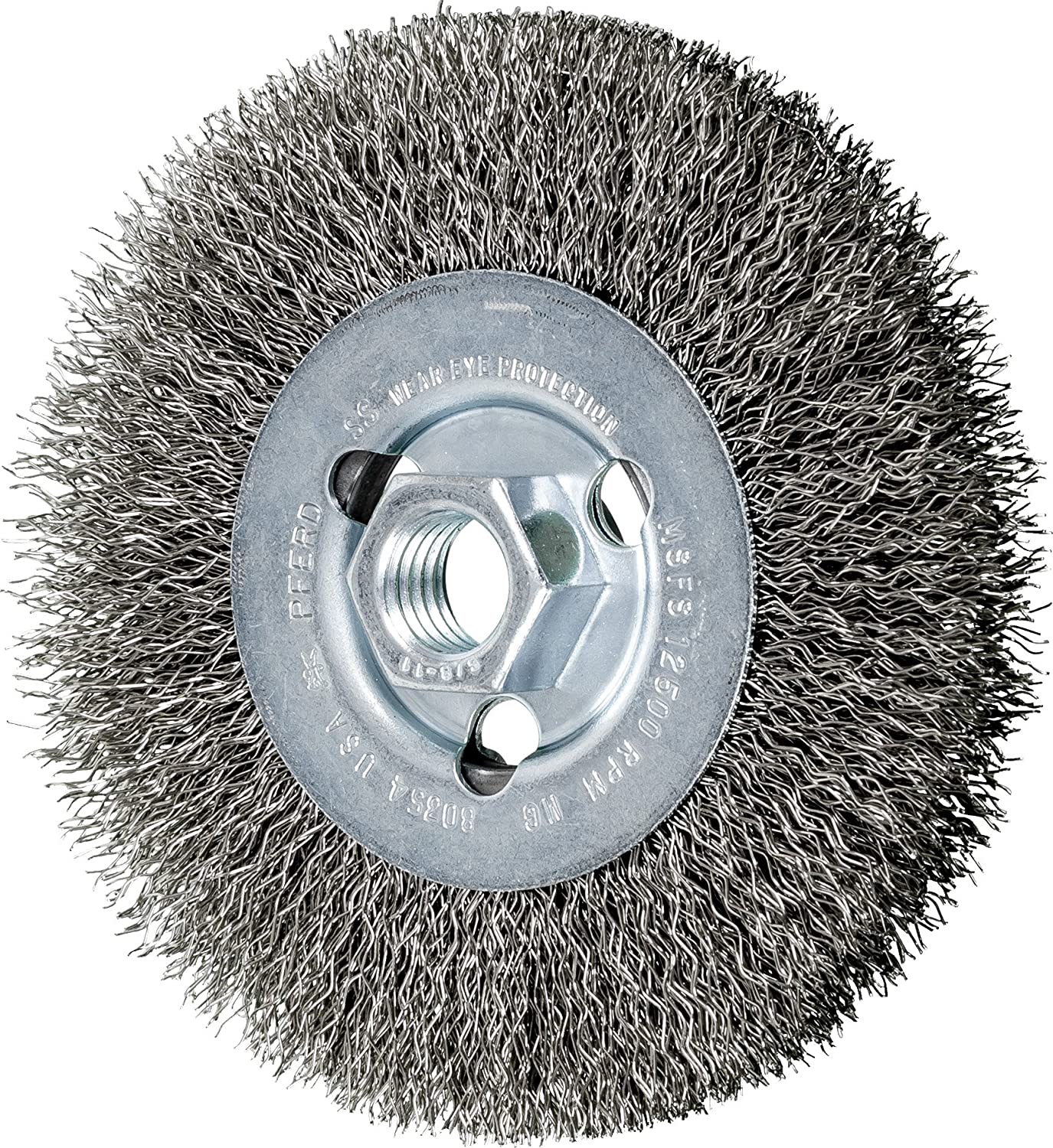 PFERD 80354 Crimped Wheel Brush, Stainless Steel Wire, 4-1/2" Diameter, 5/8-11 Thread (12500 RPM) (Package of 5)-ShopWeldingSupplies.com
