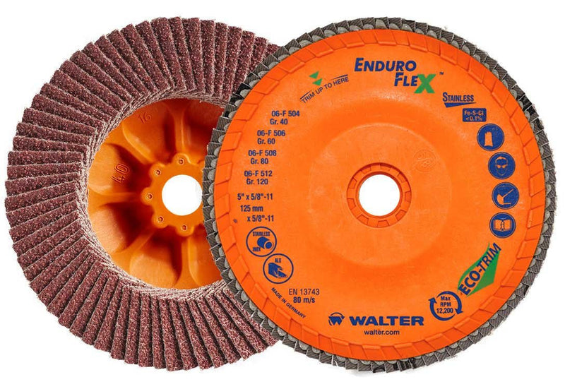 Walter 06-F 454 ENDURO-FLEX Stainless™ 4-1/2"x5/8"-11 Thread Flap Disc 40GR (Package of 10)-ShopWeldingSupplies.com